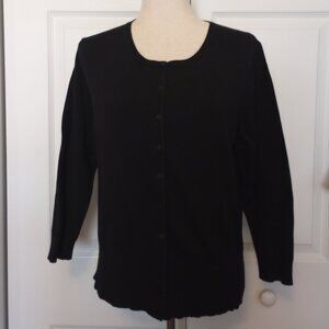 Black Silk Blend Cardigan sz M Petite Basic Wardrobe Piece All Season Easy Care